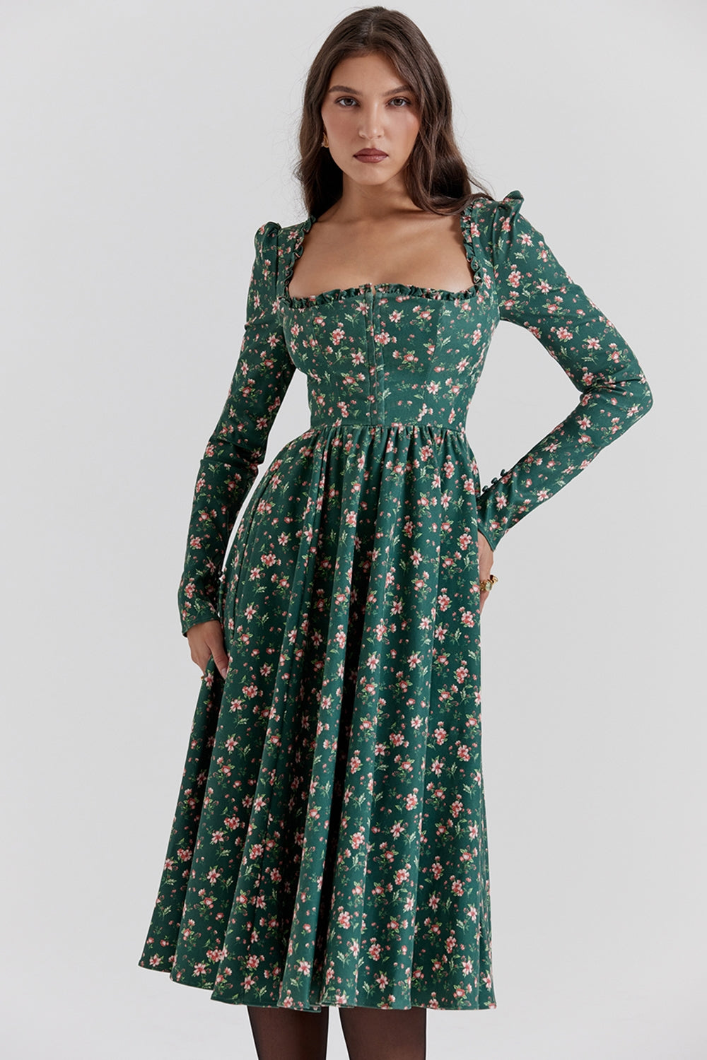 green floral print midi dress