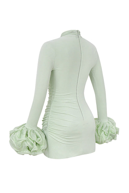 pistachio ruffle cuff mini dress - sale