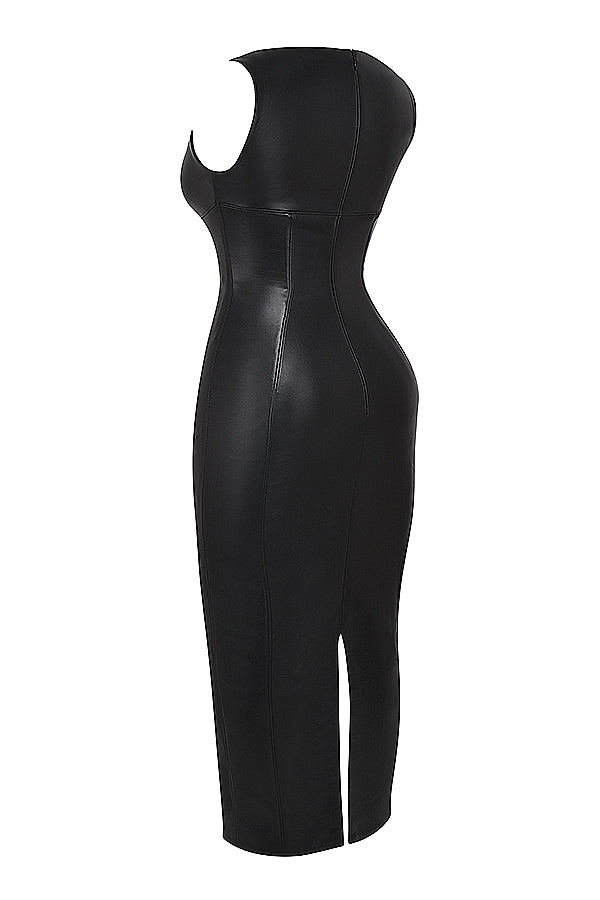 black vegan leather maxi dress