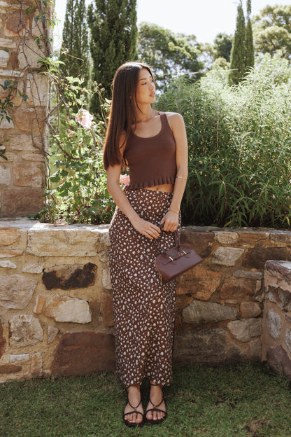 Berenice Ruffle Hem Knitted Top - Brown