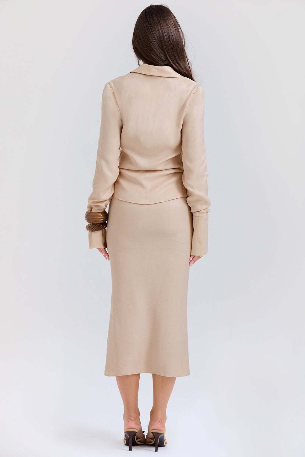 almond plunge shirt midi dress
