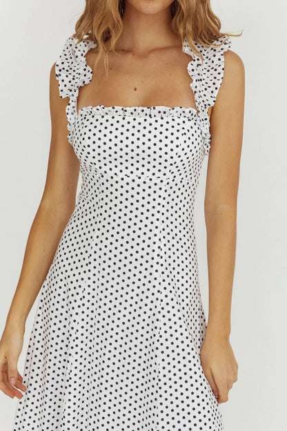 Warrior Sun Frill Strap Maxi Dress Navy Spot