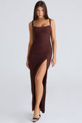 burgundy stretch mesh maxi dress