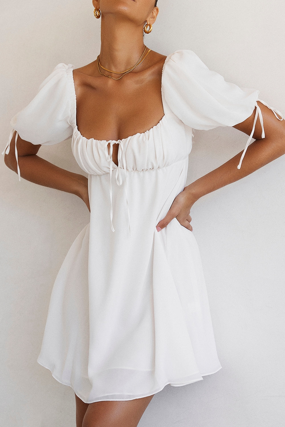 ivory georgette mini dress - sale