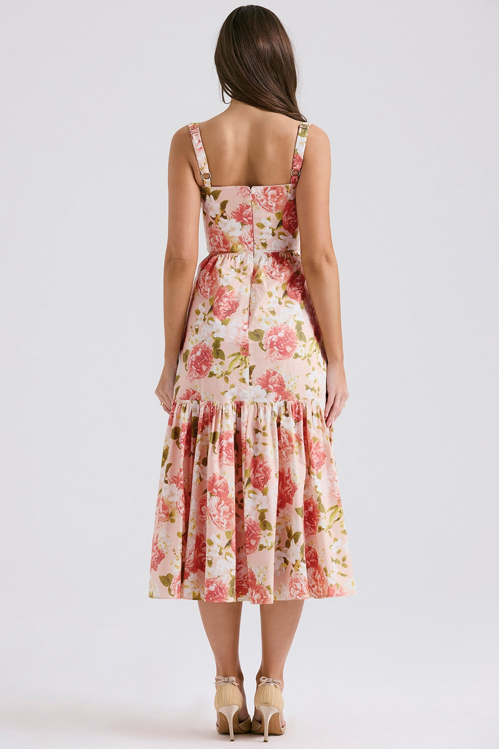 pink peony print cotton midi sundress