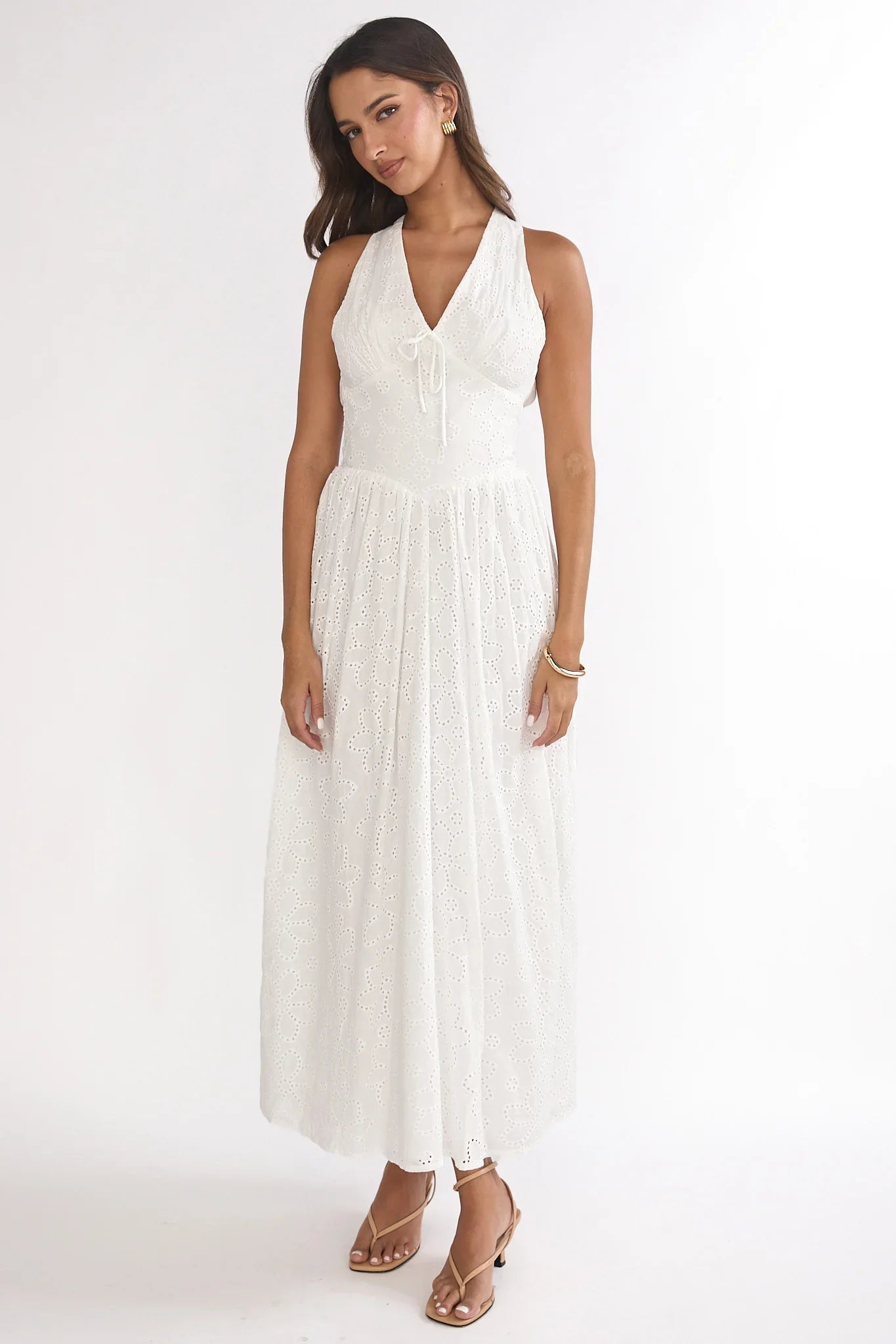 Sundrenched Halter Maxi Dress Eyelet White