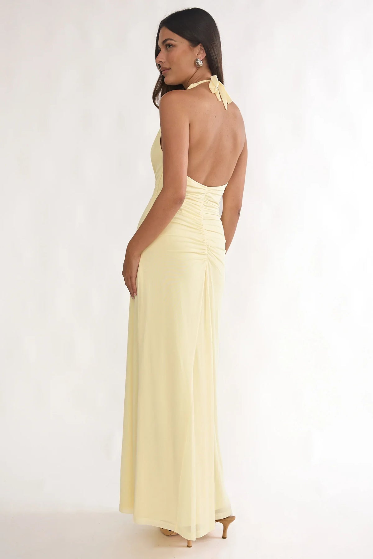Ziera Ruched Insert Halter Maxi Dress Butter