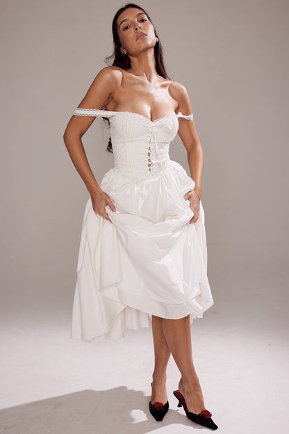 white broderie anglais & cotton midi dress