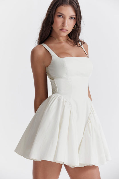 ivory cotton bow mini dress