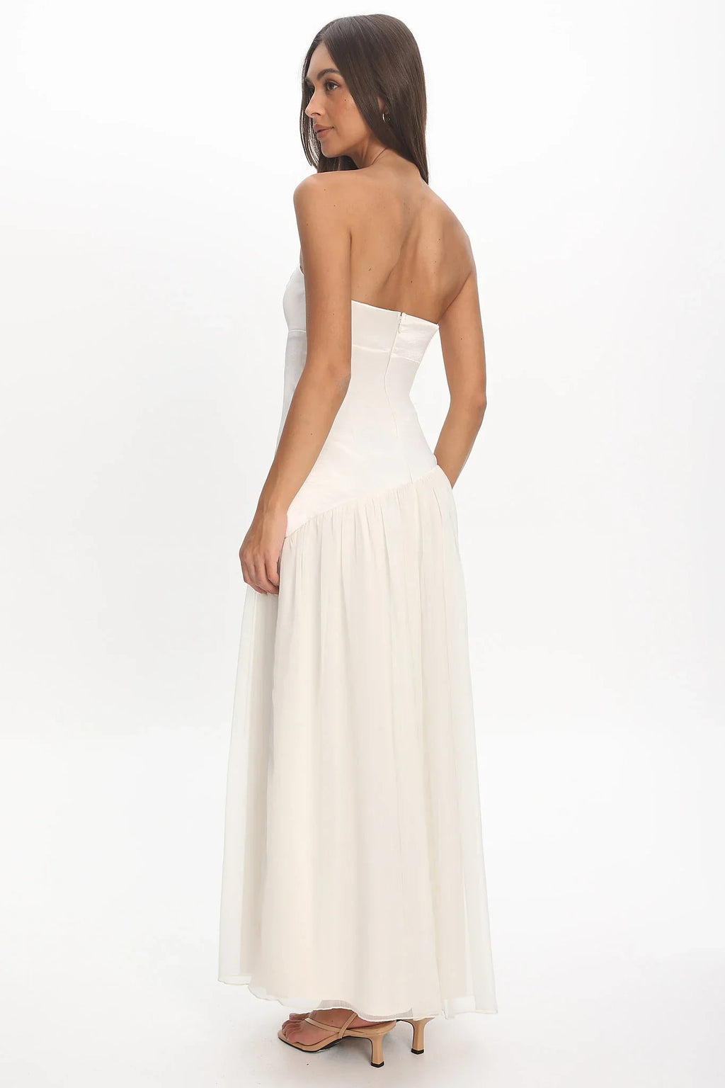 Karielle Asymmetric Drop Waist Maxi Dress Ivory