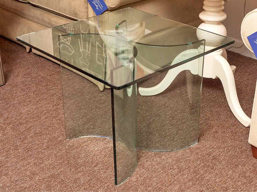 Glass Square Side Table  with Semi Circle Base