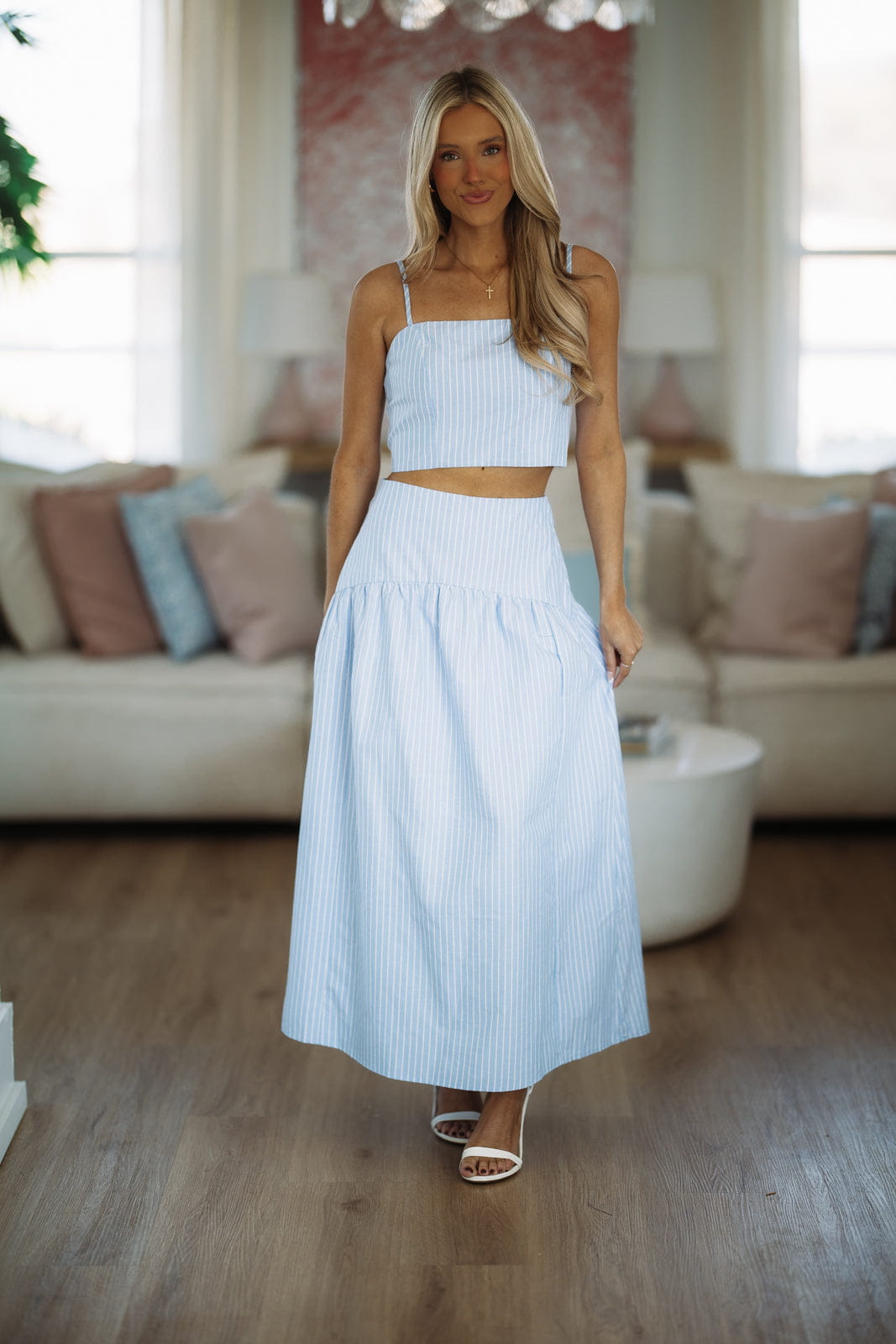 Next Level Maxi Skirt - Light Blue and White