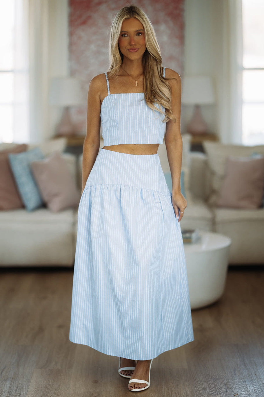 Next Level Maxi Skirt - Light Blue and White