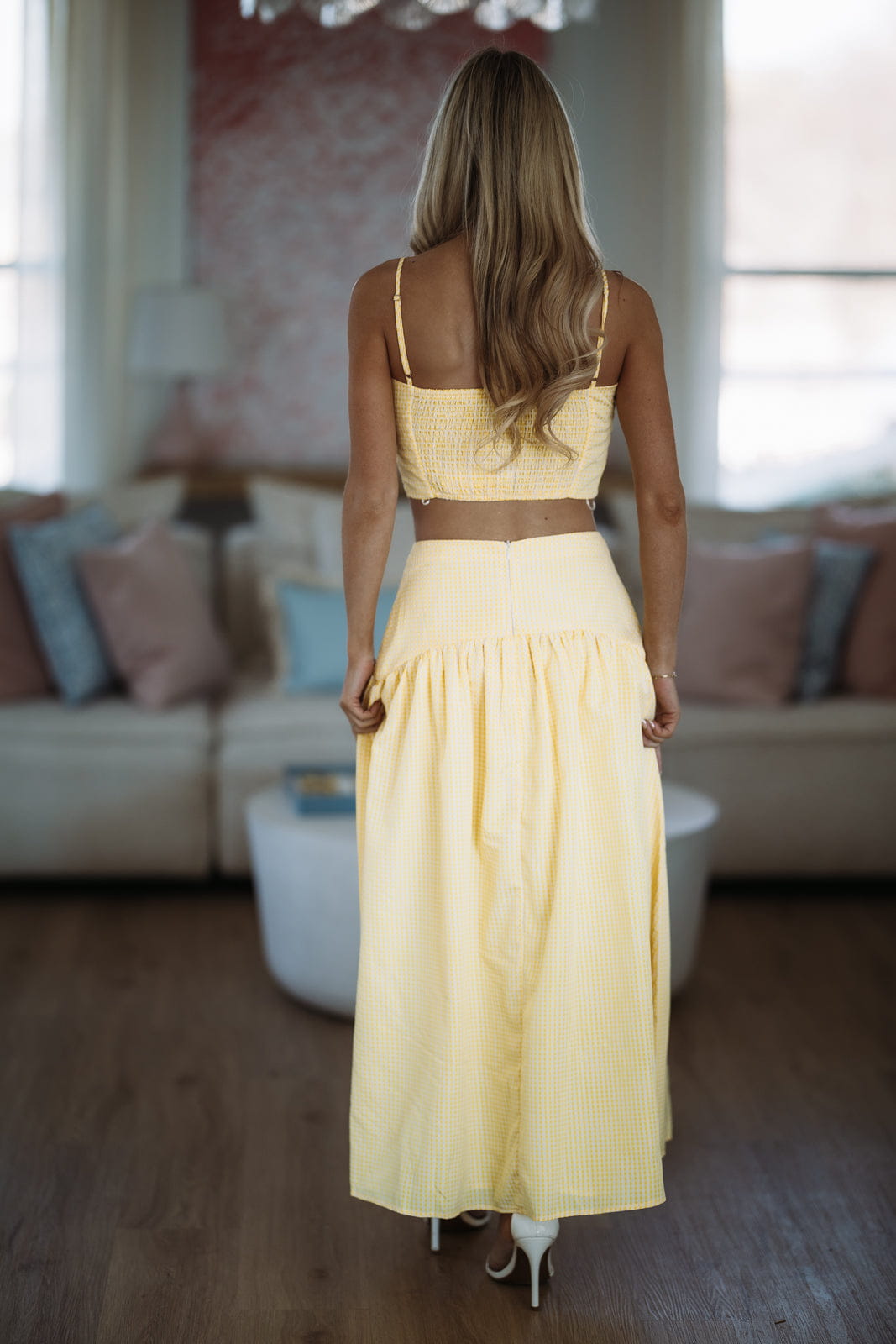Nostalgia Check Crop Top - Lemon Yellow and White