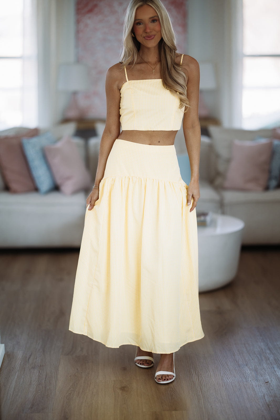 Nostalgia Check Crop Top - Lemon Yellow and White