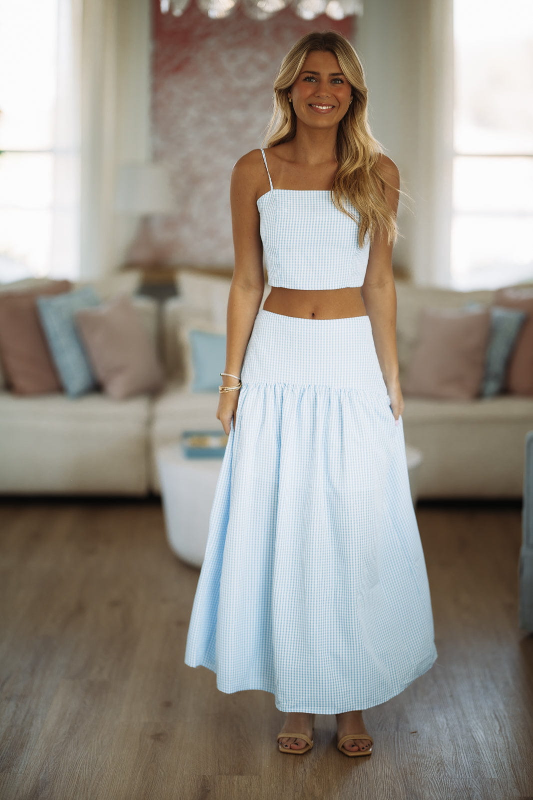 Nostalgia Check Maxi Skirt - Blue and White