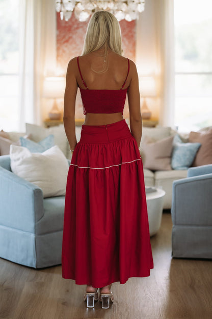 Marina Muse Crop Top and Maxi Skirt Set - Crimson and White