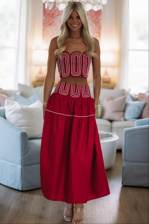 Marina Muse Crop Top and Maxi Skirt Set - Crimson and White