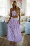 Marina Muse Dots Crop Top and Maxi Skirt Set - Purple and White