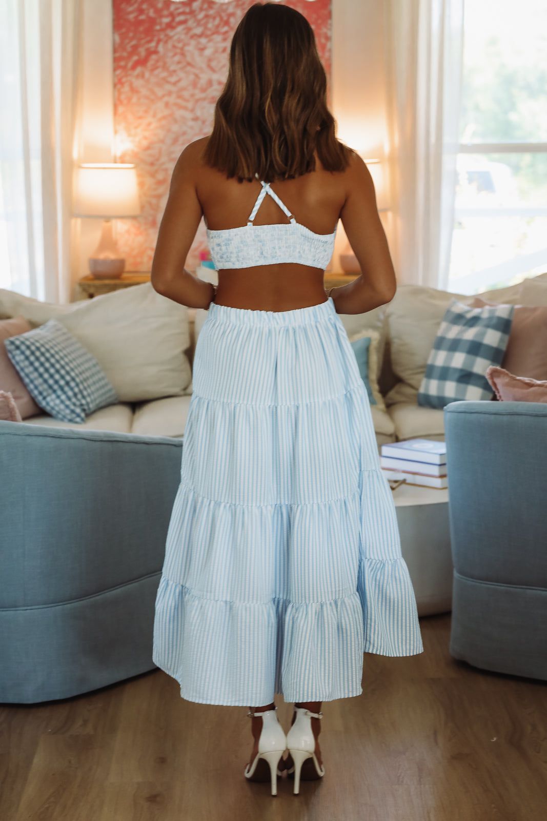 Classic Stripes Bustier Bra Top - Light Blue and White