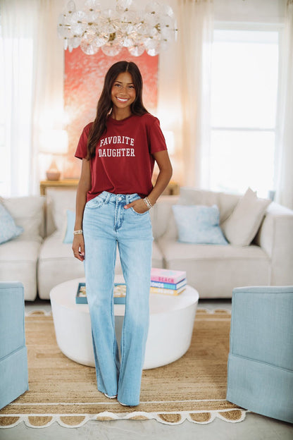Favorite Daughter Cropped Collegiate Tee - Sangria Nights