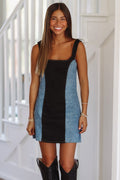 Give It a Chance Mini Dress - Denim and Black (FINAL SALE)