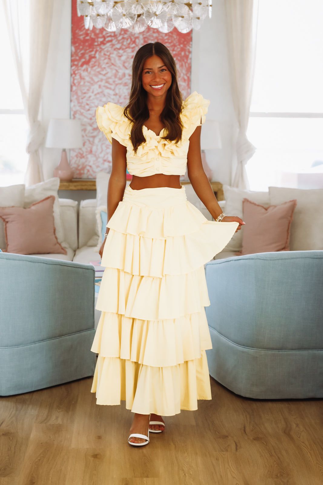 Lemon Zest Ruffled Crop Top - Yellow