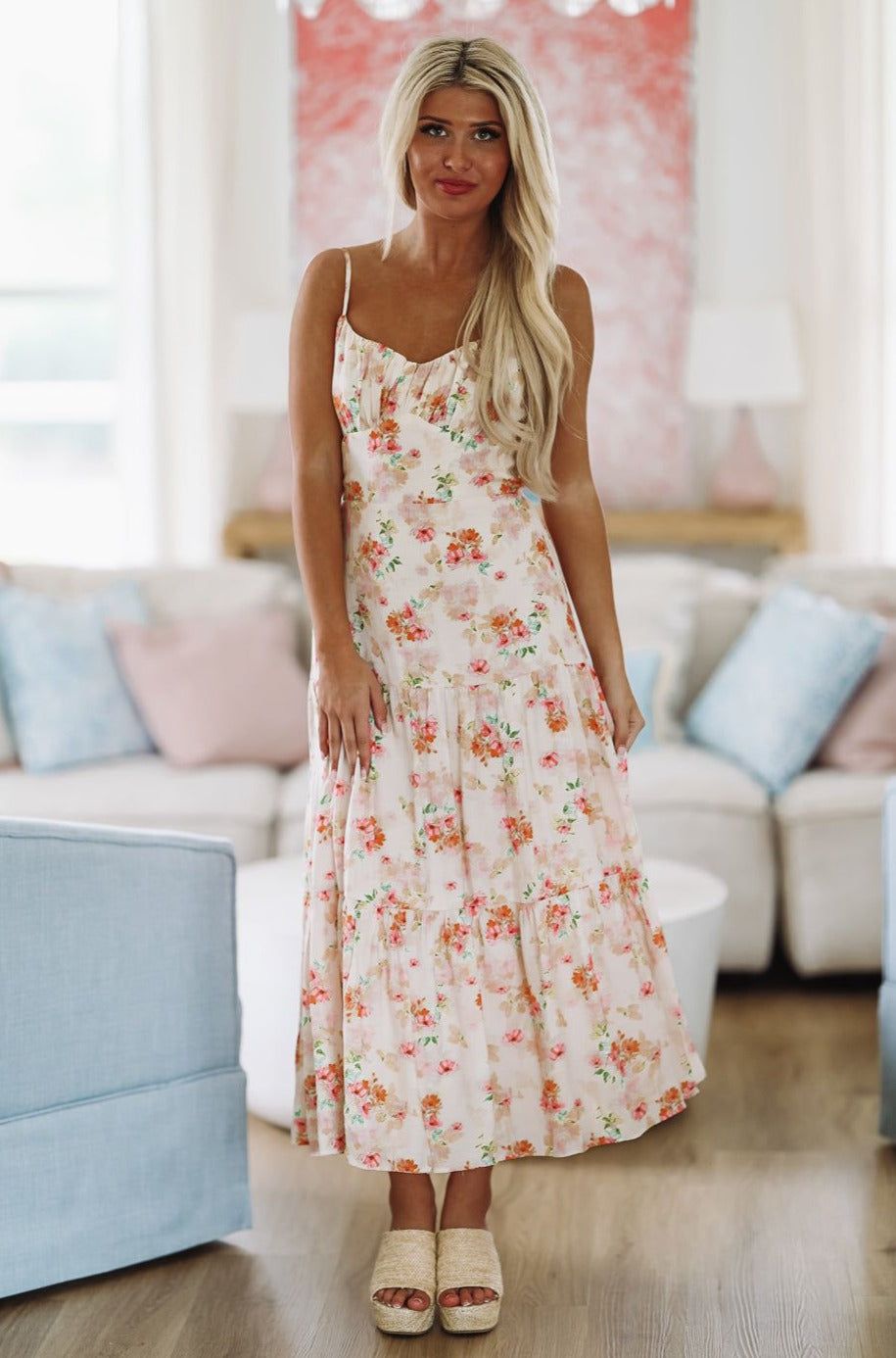 More Than Words Maxi Dress - Cream and Pink