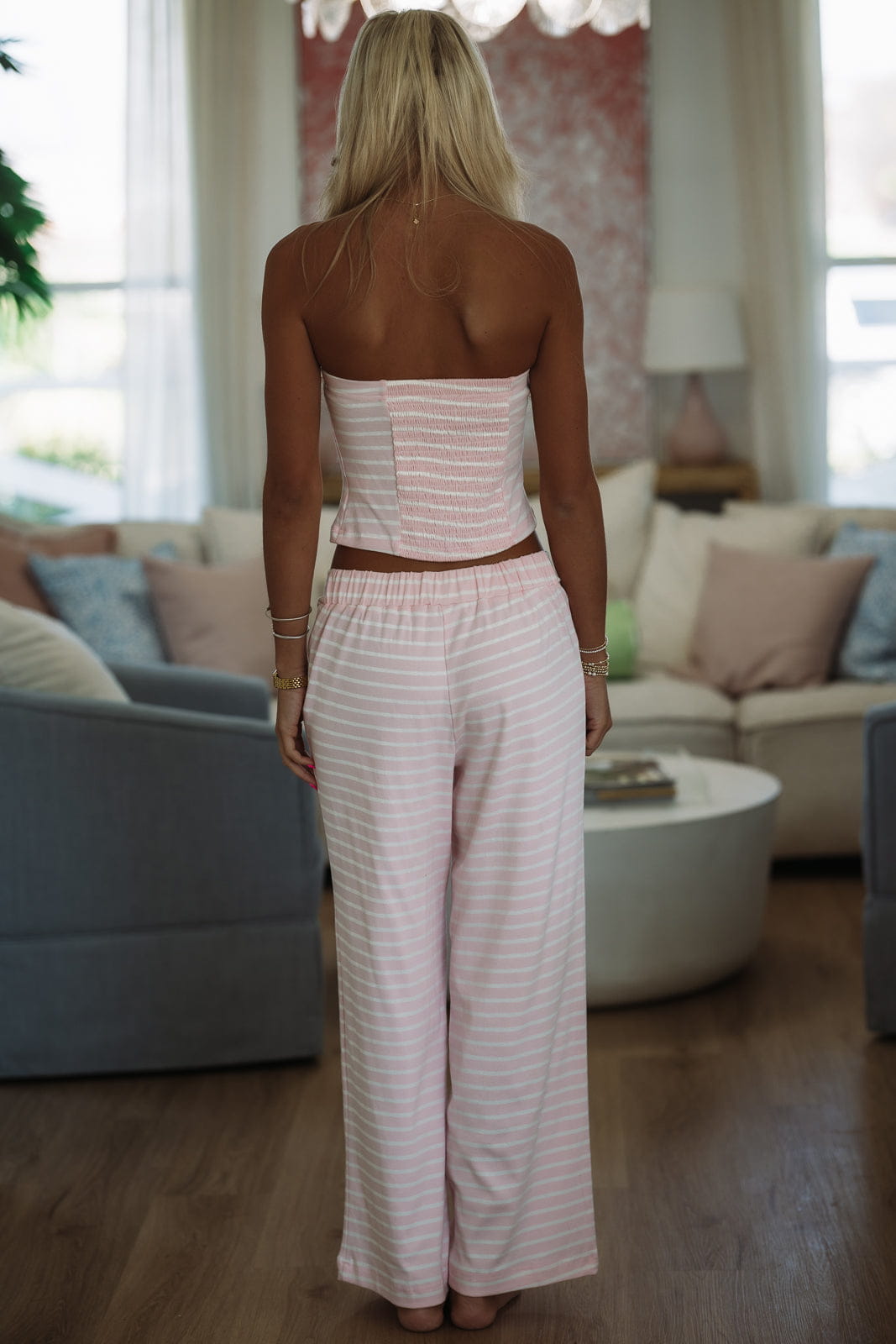 Relax & Unwind Top and Pants Set - Pink and White