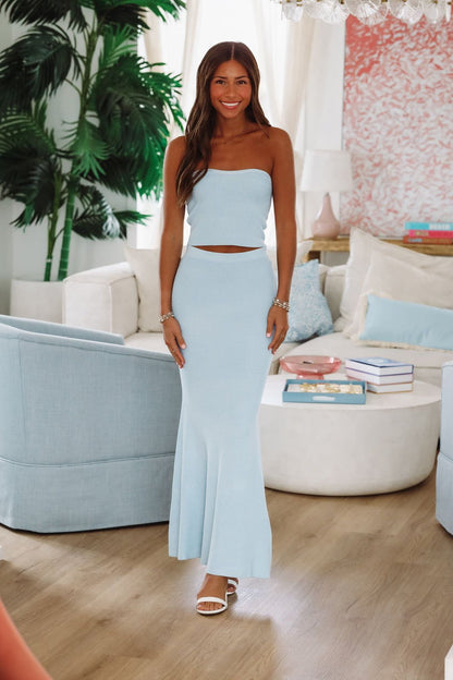 Summer Of Me Crop Top and Maxi Skirt Two Piece Set - Light Blue