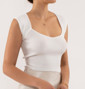 Sweetheart Ribbed Knit Top - White