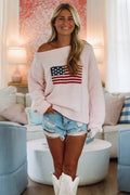 Red, White and Cute Sweater - Pink