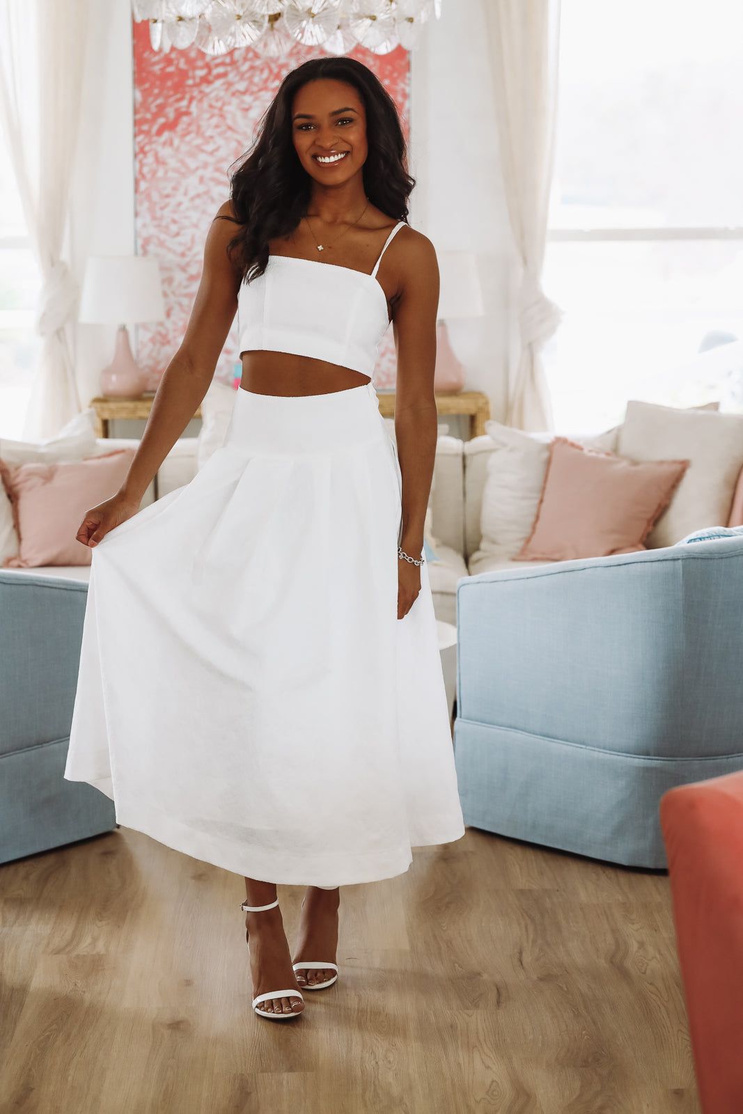 The Keeper Crop Top and Midi Skirt Set - White