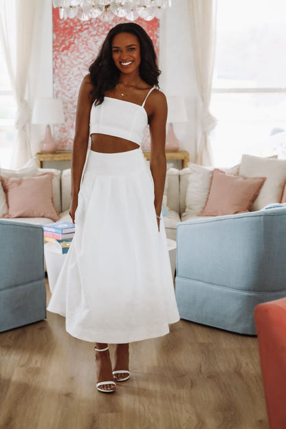The Keeper Crop Top and Midi Skirt Set - White