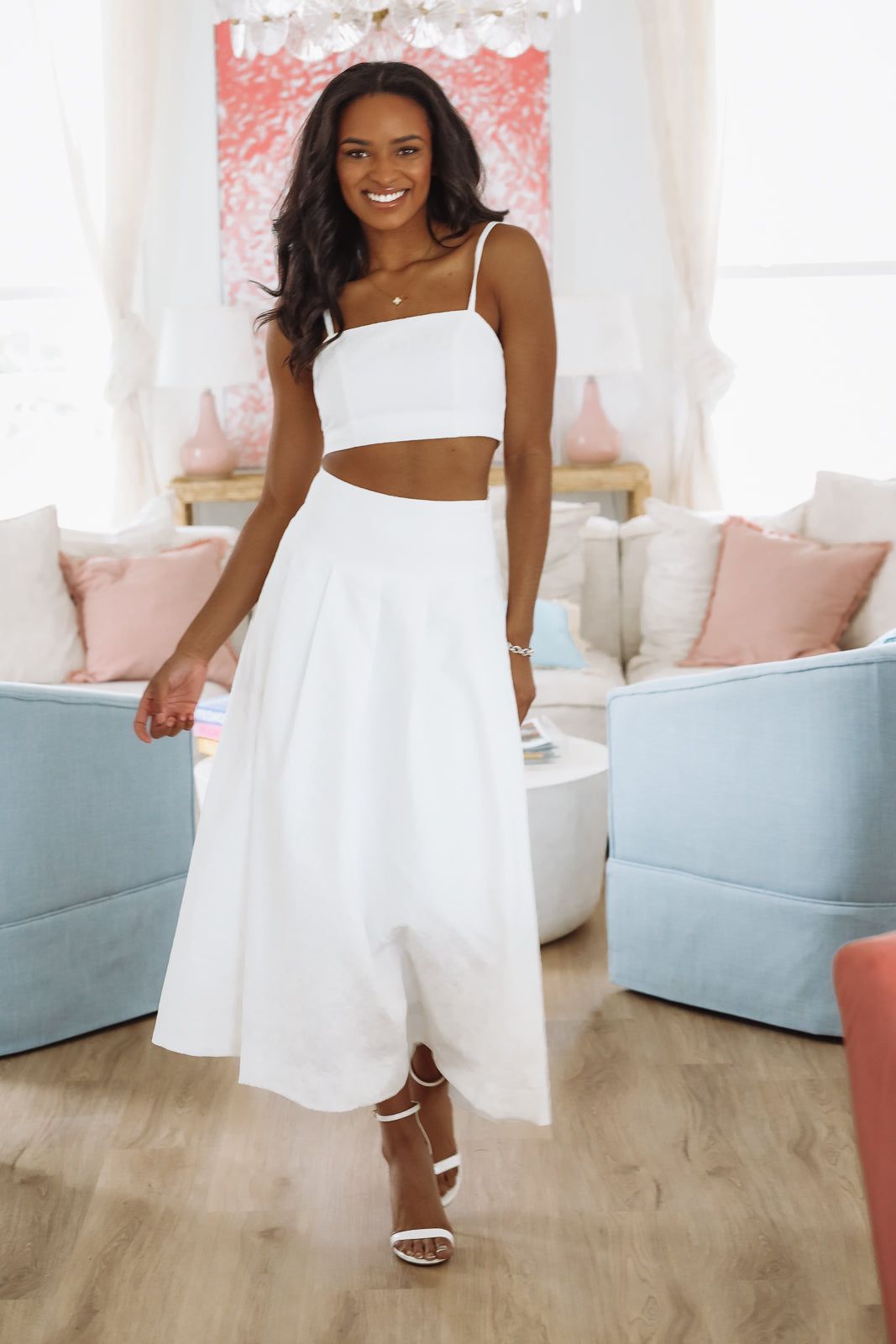 The Keeper Crop Top and Midi Skirt Set - White