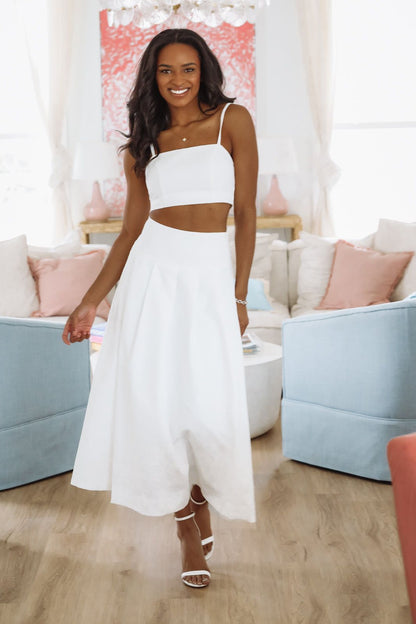 The Keeper Crop Top and Midi Skirt Set - White
