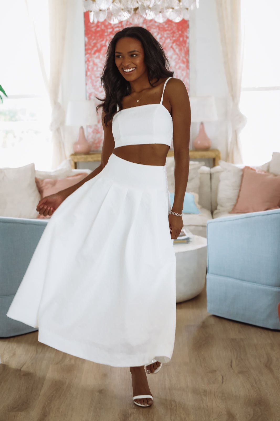 The Keeper Crop Top and Midi Skirt Set - White