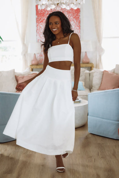 The Keeper Crop Top and Midi Skirt Set - White