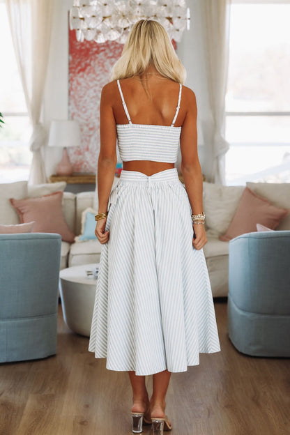 Veranda Views Crop Top and Maxi Skirt Set - Blue and White