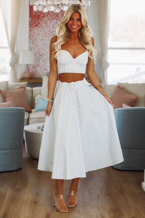 Veranda Views Crop Top and Maxi Skirt Set - Blue and White