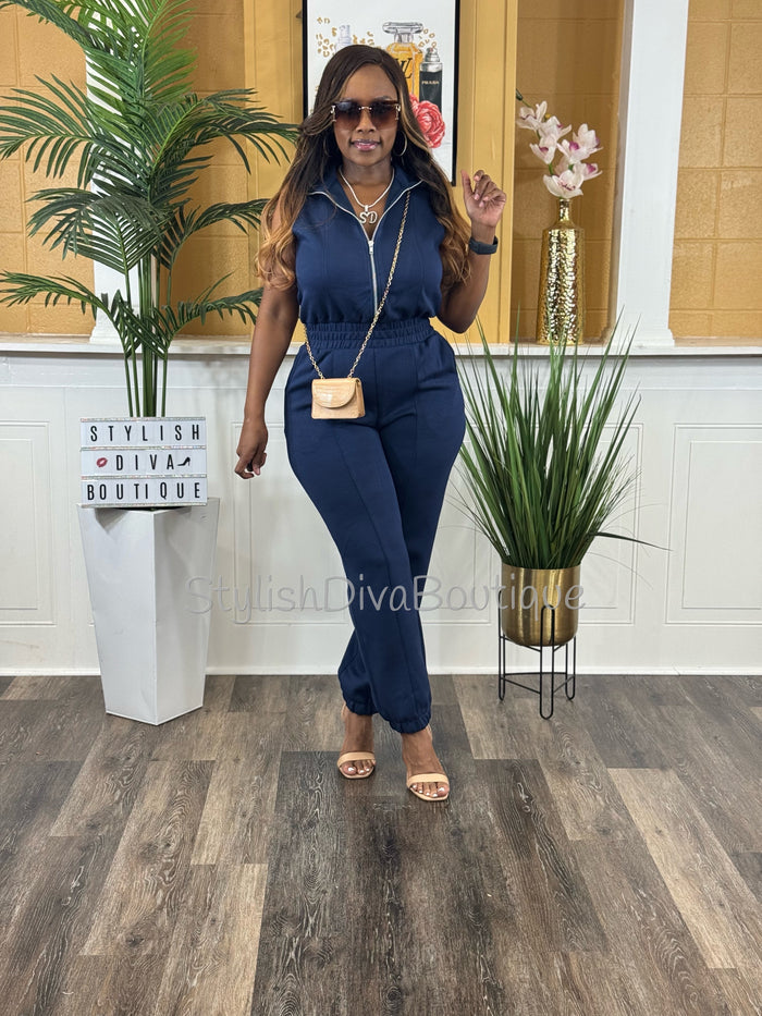 Jet Set Sleeveless Jumpsuit (Navy)