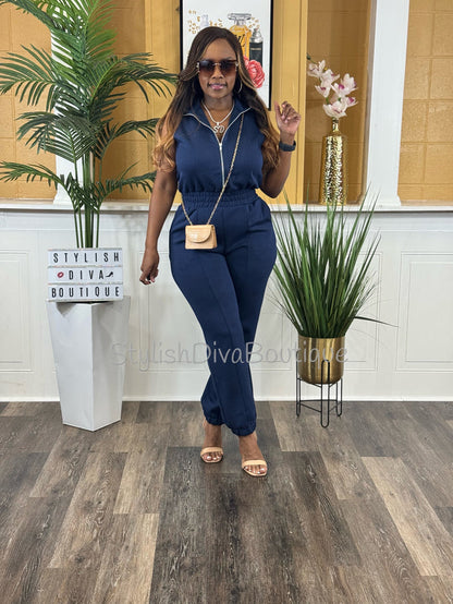 Jet Set Sleeveless Jumpsuit (Navy)