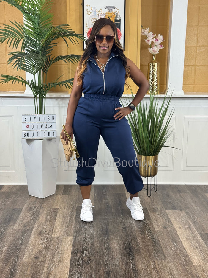 Jet Set Sleeveless Jumpsuit (Navy)