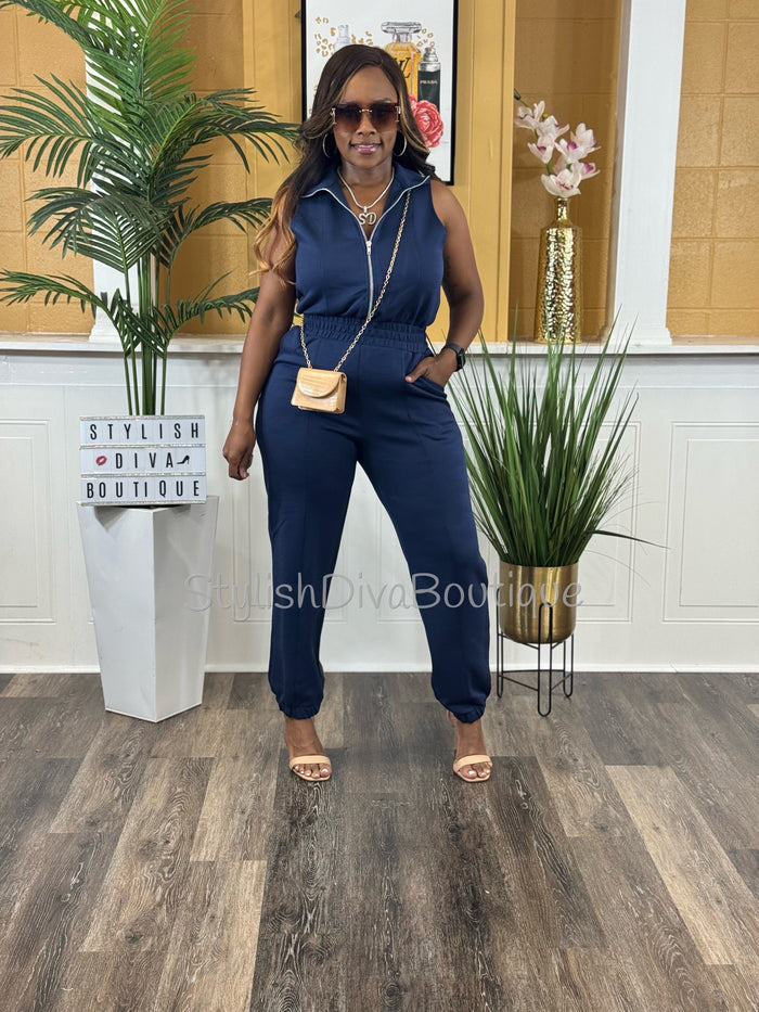 Jet Set Sleeveless Jumpsuit (Navy)