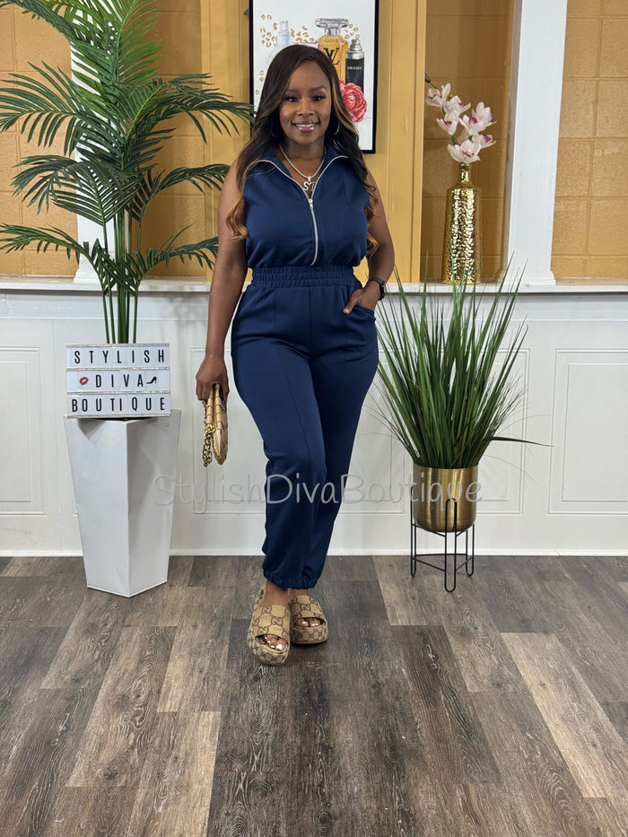 Jet Set Sleeveless Jumpsuit (Navy)