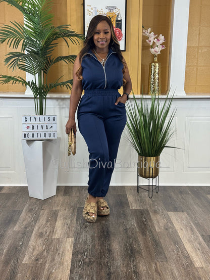 Jet Set Sleeveless Jumpsuit (Navy)