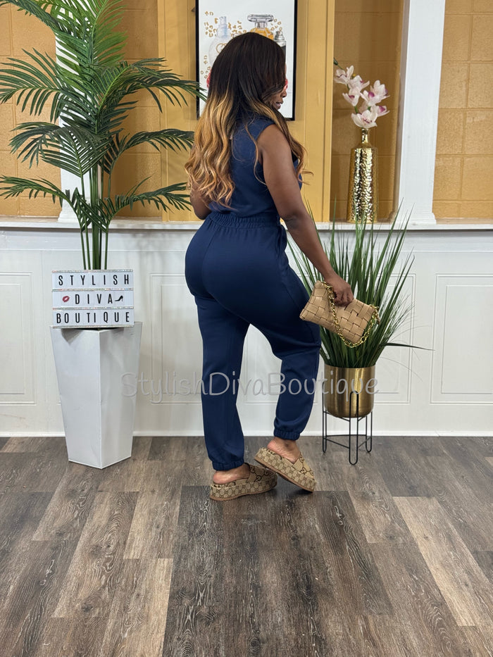 Jet Set Sleeveless Jumpsuit (Navy)