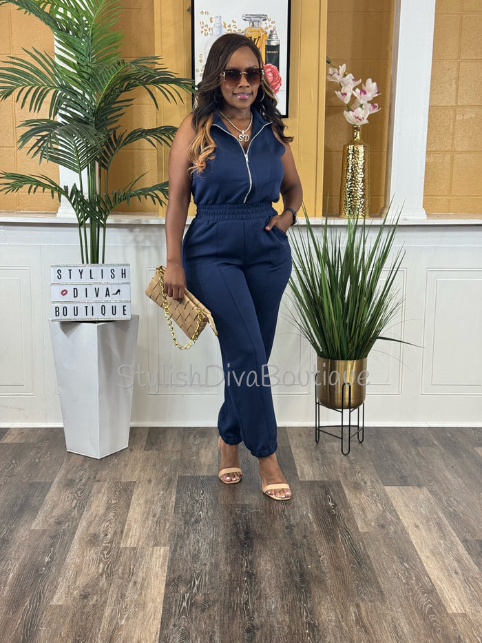 Jet Set Sleeveless Jumpsuit (Navy)