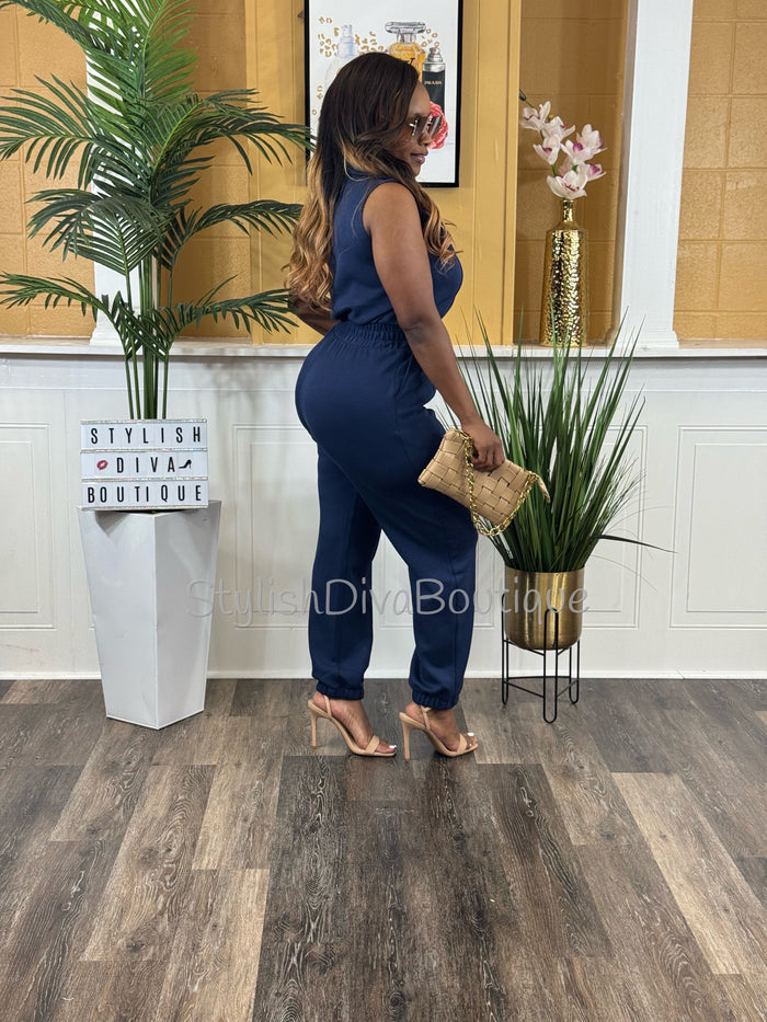 Jet Set Sleeveless Jumpsuit (Navy)