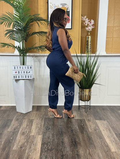 Jet Set Sleeveless Jumpsuit (Navy)